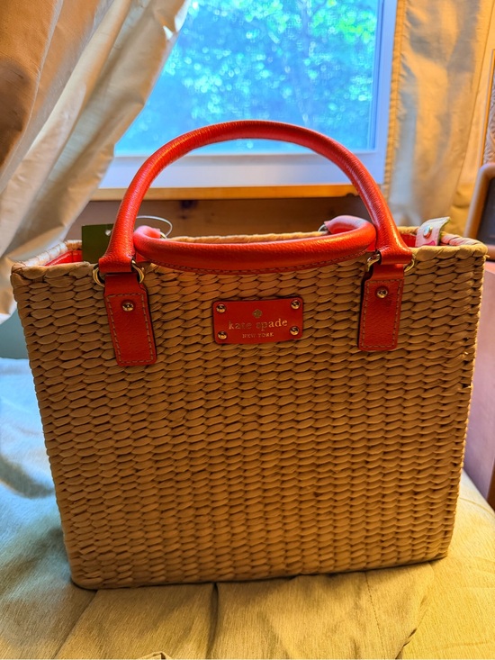 kate spade Handbags - kate spade Straw Tote with Bright Red Handles
